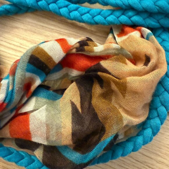 Aztec Infinity Scarf Womens OS Turquoise Braided Southwestern Style - Picture 10 of 11